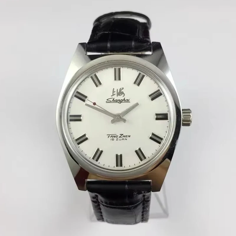 Shanghai Manual Mechanical Watch for Men Hand Wind Wristwatch Original Watches Business Man Black Leather Orologio Male Clock