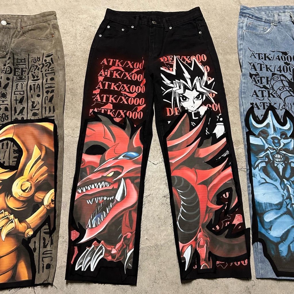 Harajuku Anime Druck Baggy Jeans neue weite Bein Denim Hosen y2k Herren Jeans Streetwear Vintage Paare Hosen Männer Kleidung