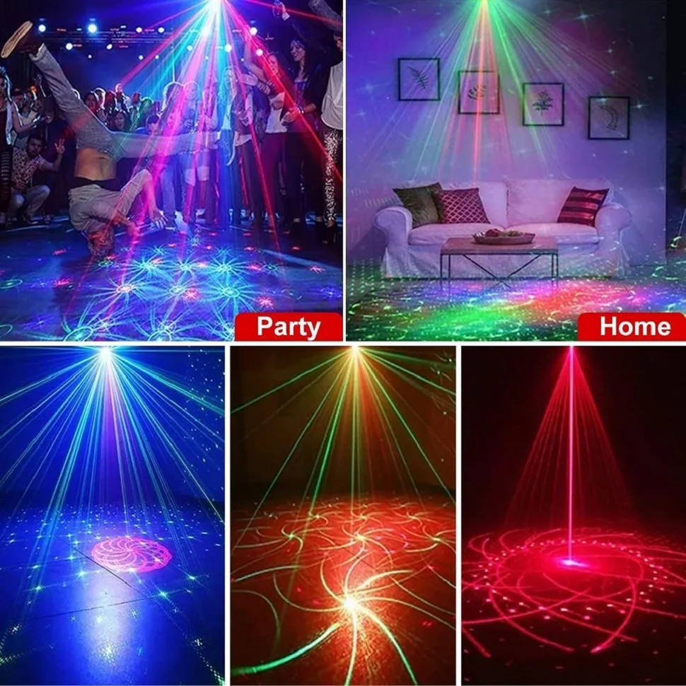 ไฟดิสโก้ RGB สำหรับเวทีดีเจปาร์ตี้ไฟไฟเครื่องฉายแสงเลเซอร์แสงแฟลชเที่ยวกลางคืนตกแต่งบ้านวันหยุดโคมไฟงานปาร์ตี้