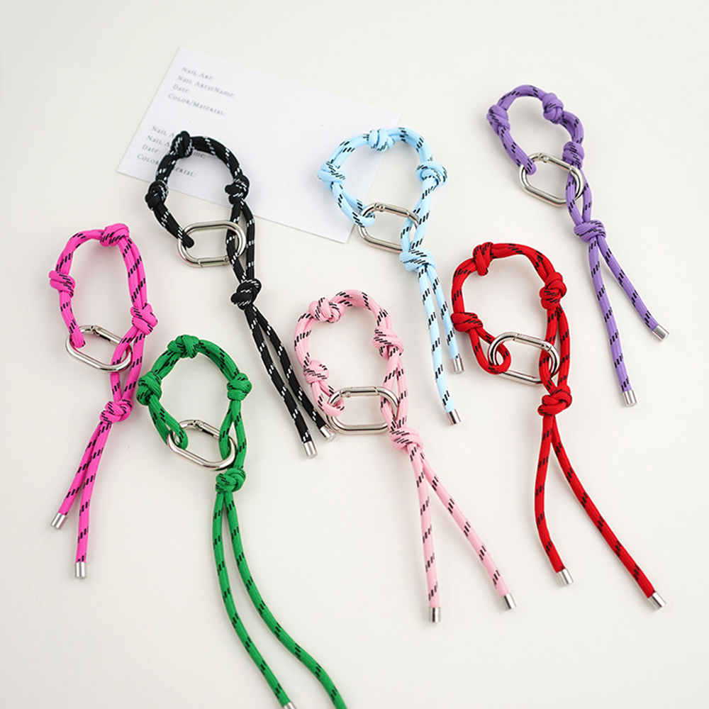 Ornamento de telefone saco pingente bonito dos desenhos animados pulseira chaveiro corda de náilon pingente de carro ins mão tecido saco acessórios saco encantos