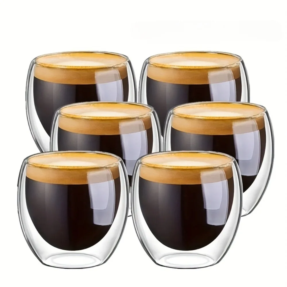 80/250/450ml Double-Wall ฉนวนแก้วใสถ้วยกาแฟที่สมบูรณ์แบบสําหรับชา,กาแฟ,ลาเต้,คาเฟ่,นม,ร้านอาหาร