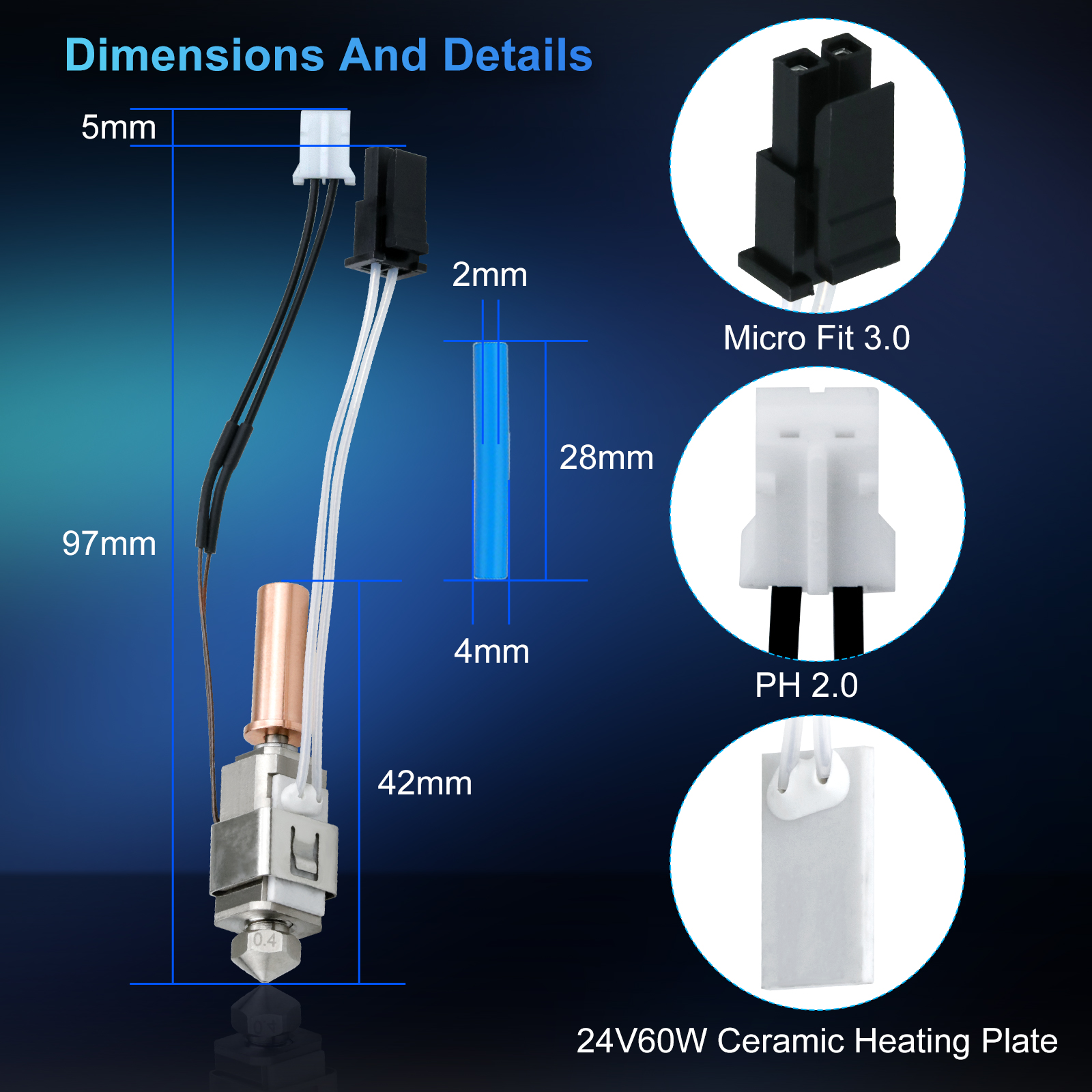 สําหรับ Anycubic Kobra 2 Hotend Anycubic Kobra 2 Max Hotend อัพเกรดความเร็วสูง 24V 60w เครื่องทําความร้อนเซรามิค Thermistor Kobra 2 Pro
