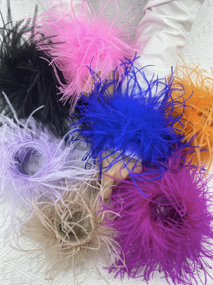 Puños de muñeca de plumas de avestruz naturales para mujer, accesorios para el cabello, pulseras peludas, tobilleras de plumas de lujo para mujer, puño de 5cm