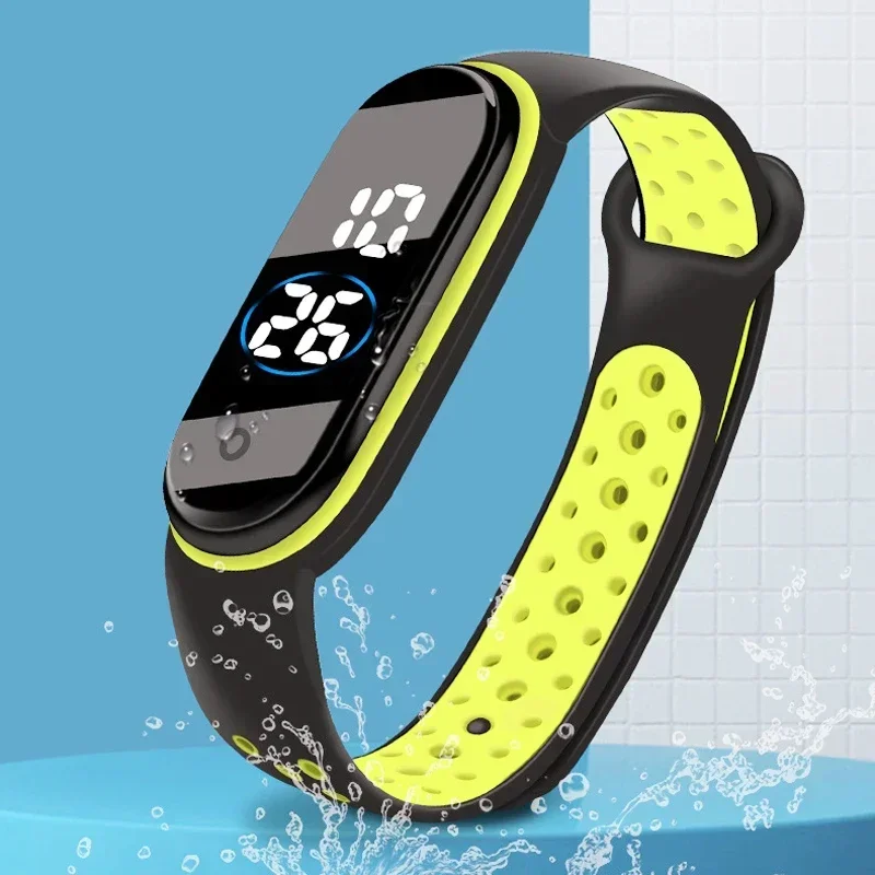 Nova moda simples relógio esportivo para crianças à prova dwaterproof água led relógio digital pulseira de silicone adolescente duplo tom cor relógio de pulso