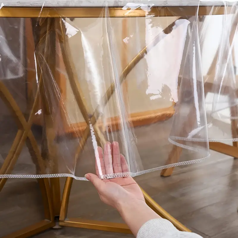 Toalha de mesa de plástico redonda transparente, capa protetora, toalha de mesa PEVA à prova d'água e à prova de óleo