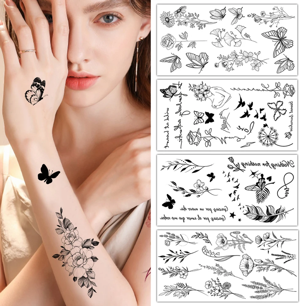Tatuajes Temporales sexys para mujer, pegatina de tatuaje de boceto de transferencia de agua de larga duración, tatuajes de arte corporal impermeables, accesorios