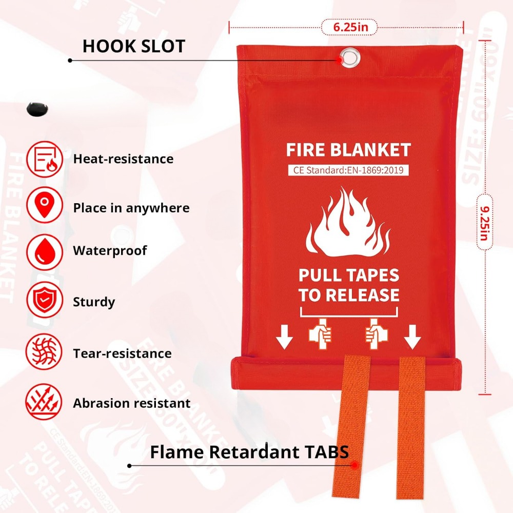 Emergency Fire Blanket  - 2 Pack 40"x40" Flame Suppression Fiberglass Fire Blankets for Emergency Survival Safety