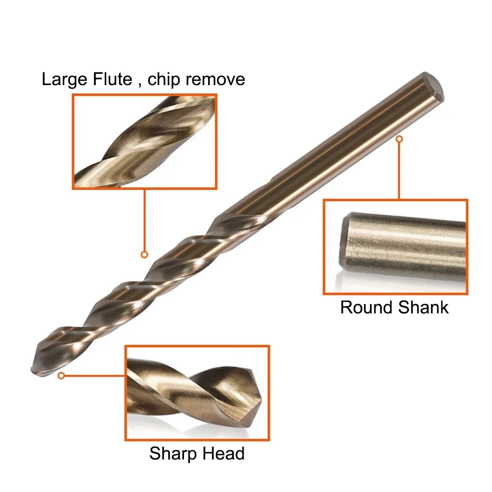 1pc Cobalt HSS Drill Bit M35 Metalworking Stainless Steel Drilling Tool Accessories Metal Drilling Cutter 1-13mm Dia Round Shank