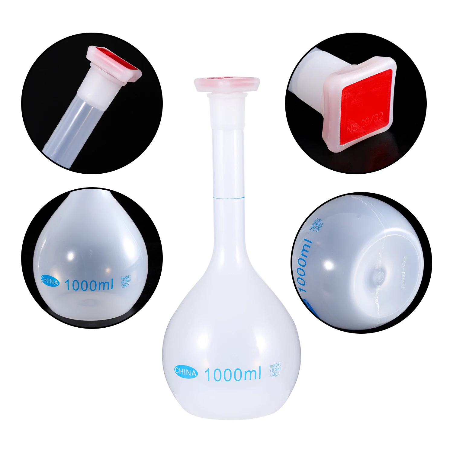 Pallone volumetrico da 25/50/100/250/500/1000ml con tappo Pallone graduato a collo lungo per forniture di laboratorio di prova