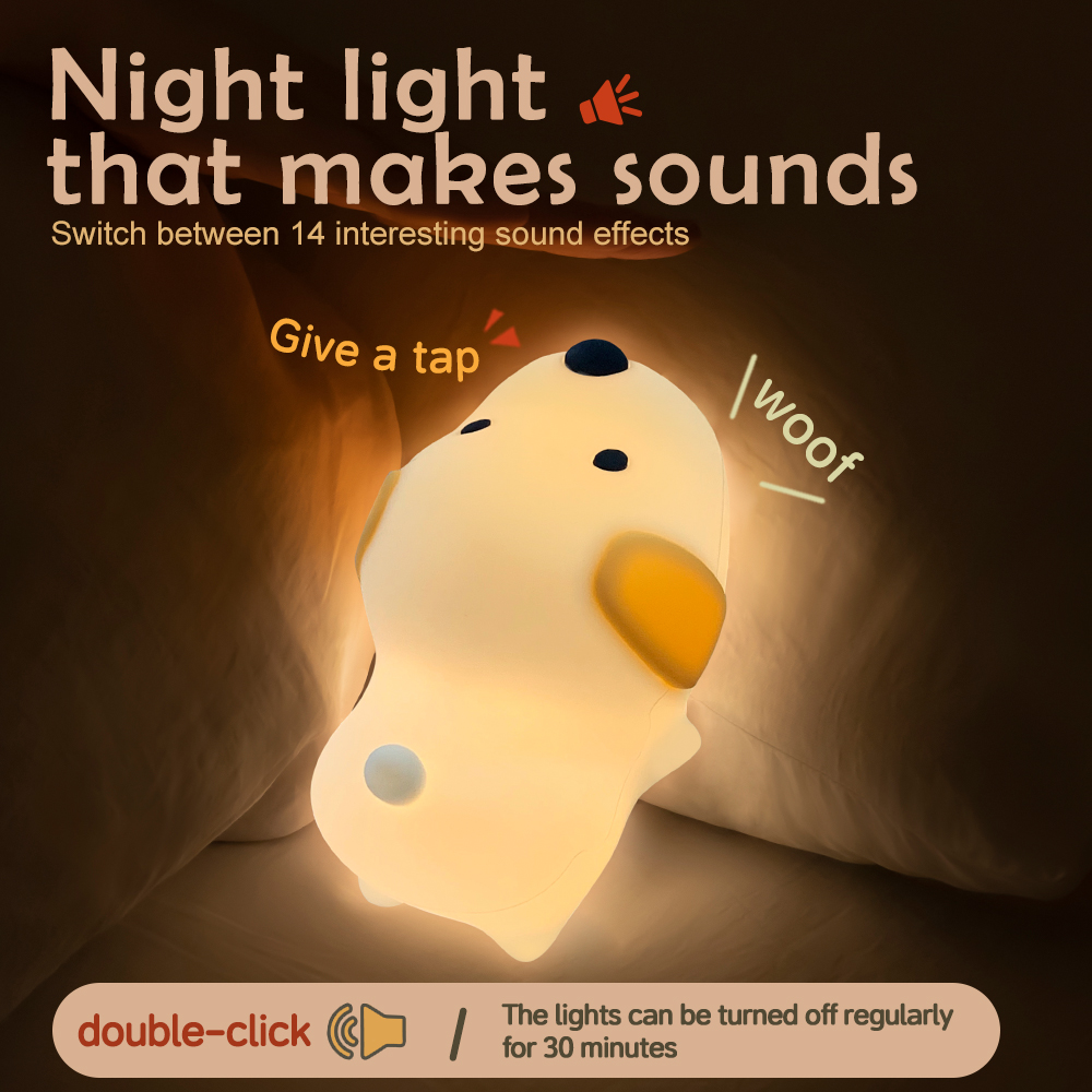 Luce notturna per la scuola materna del cane in silicone Luminosità a 3 livelli Luci notturne per gatti che dormono Sensore tattile accanto alla lampada per la camera dei bambini