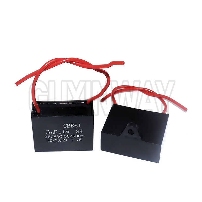 Condensador de ventilador CBB61 450V 1UF 1,2 UF 1,5 UF 2 UF 2,5 UF 3 UF 4 UF 5 UF 6 UF10 UF Motor de ventilador de techo condensador rectangular CBB61