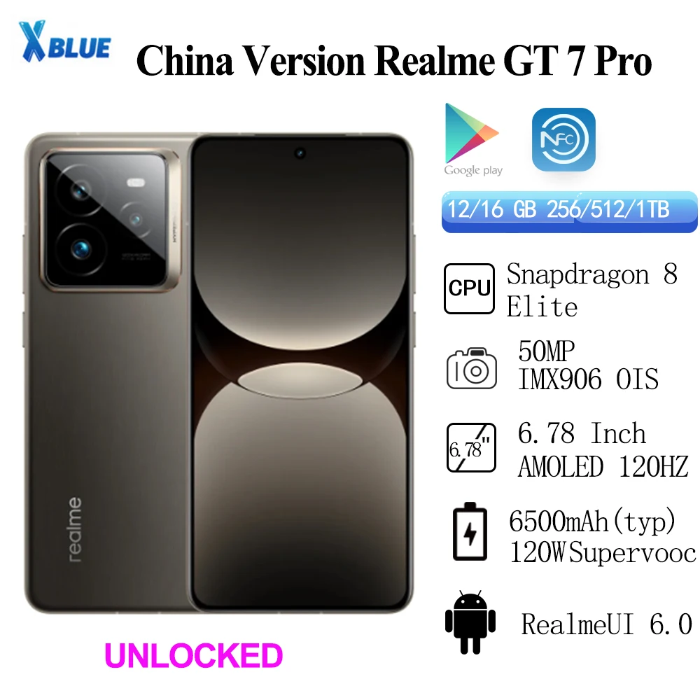 Китайская версия Realme GT 7 Pro 50MP IMX906 OIS 6500 мАч 120 Вт Supervooc Snapdragon 8 Elite 6,78 дюйма AMOLED 120 Гц IP68 69 NFC