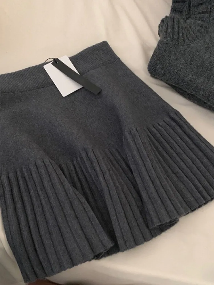 falda pada de punto con cintura elástica para mujer, falda corta informal versátil de corte a, color is, estilo coreano