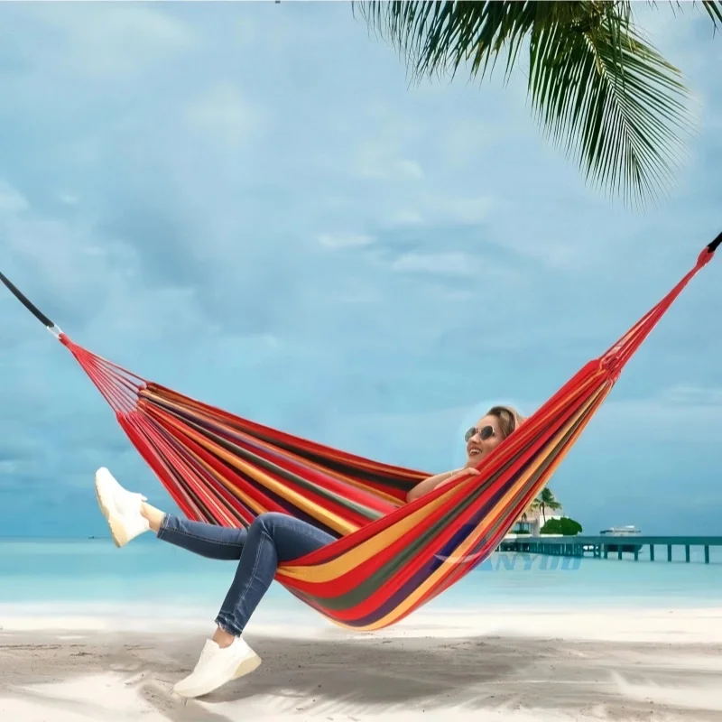 Outdoor canvas hammock, hanging rope hammock, portable indoor and outdoor hammock, suitable for camping and backyard use