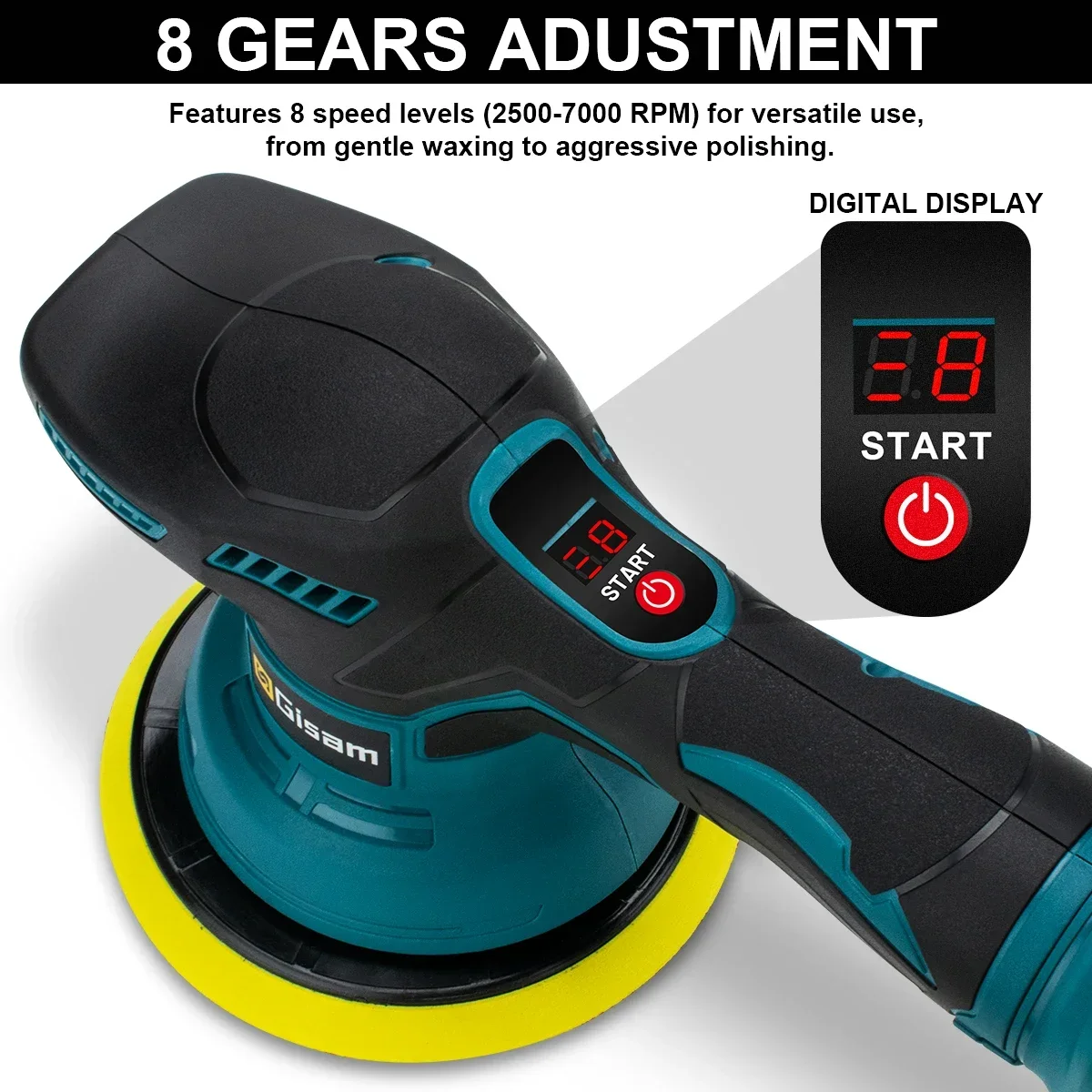 Gisam Cordless 8 Gears Car Polisher Electric Polisher Automobile Car Polishing Sealing Glaze Machine For Makita 18v Battery Pins