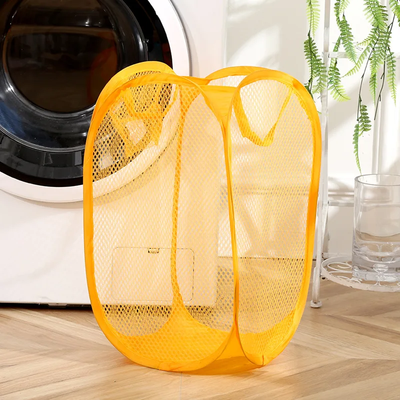 Cesta de roupas sujas dobrável de malha, cesta de roupas sujas minimalista monocromática, cesta de lavanderia de banheiro doméstico