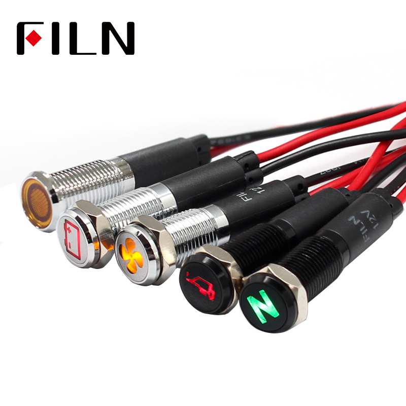 FILN 8mm carcasa negra Led rojo amarillo blanco azul verde 12v indicador Iight con Cable de 20cm