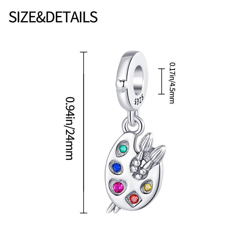925 prata esterlina moda paleta pincel arte encantos contas adequado para marca original pulseira diy jóias finas presente