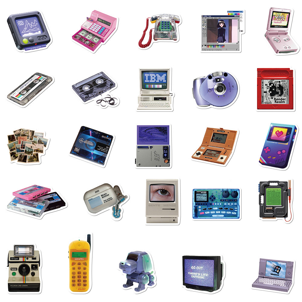 10/30/50pcs Vintage Computer Game Console Light Disk Stickers Retro Cartoon Graffiti Sticker Decals for Phone Skateboard Luggage