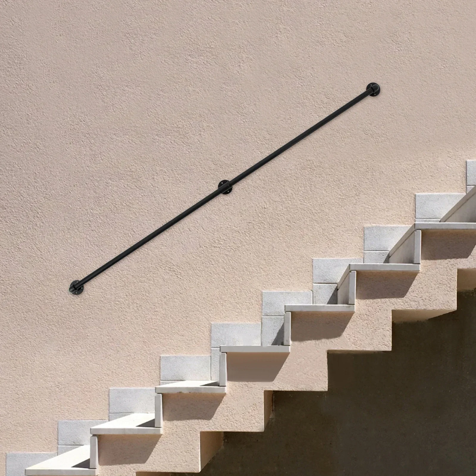 Ringhiera paramani per scale in metallo a due stadi nera da 7 piedi Corrimano per scale a parete e avvitato per scale soffitta
