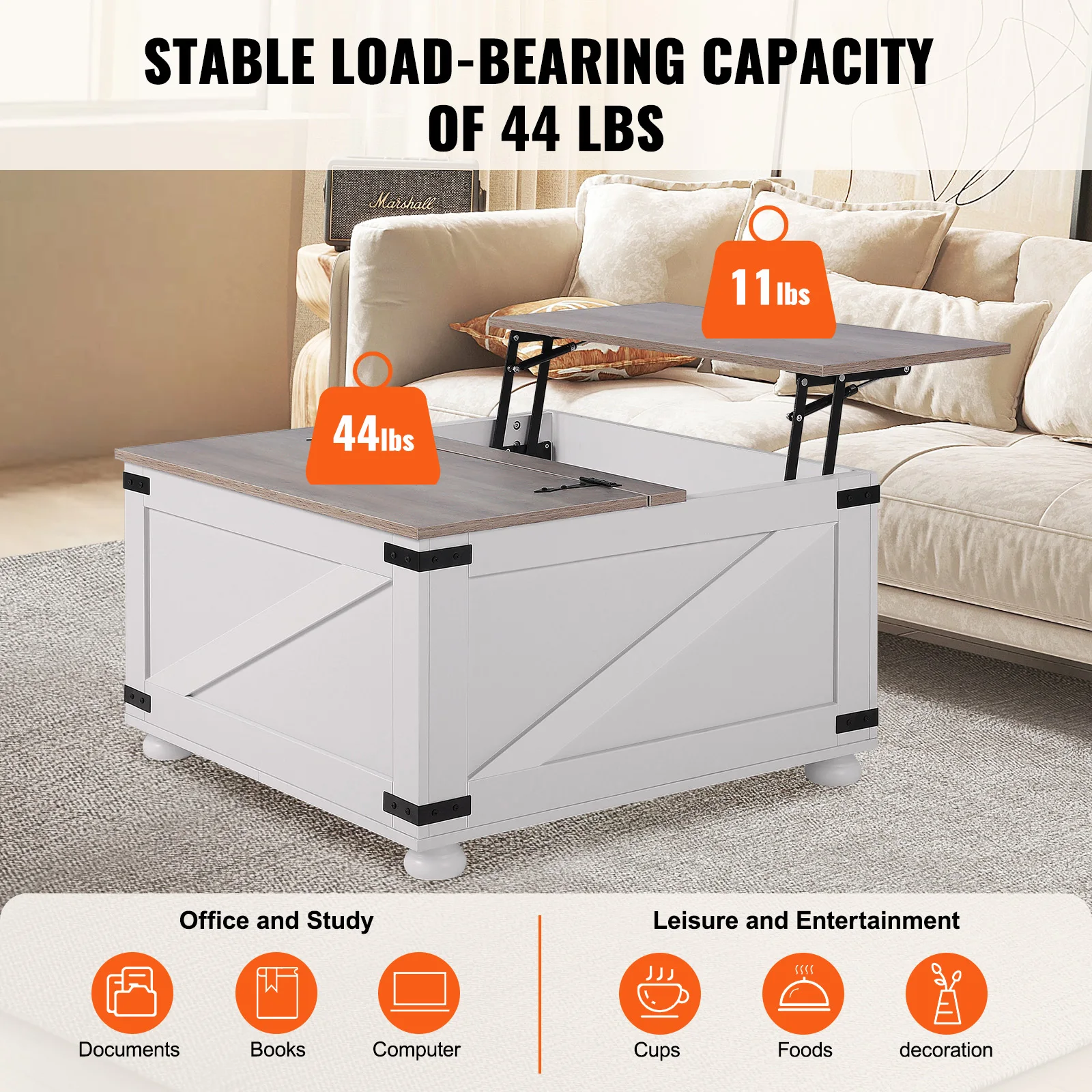 SucceBuy Mesa de centro de fazenda de 31,5 polegadas com dobradiça e elevador, mesa quadrada de café com compartimento de armazenamento para sala de estar, quarto, estúdio