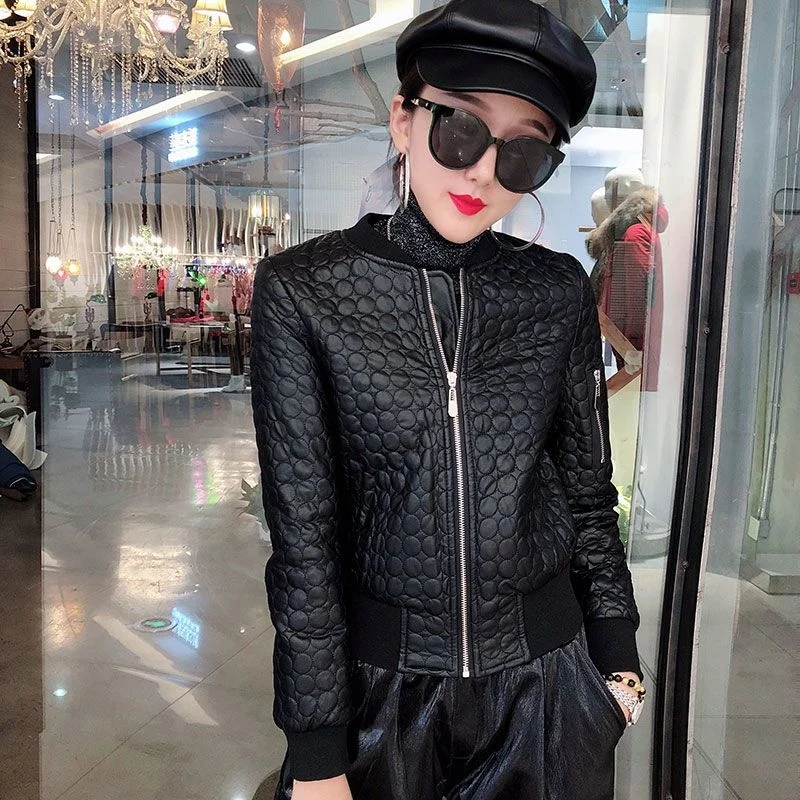 2024 herbst Neue frauen Leder Mantel Oansatz Langarm Kurze Oberbekleidung Schlank Motorrad Jacke PU Leder Weibliche