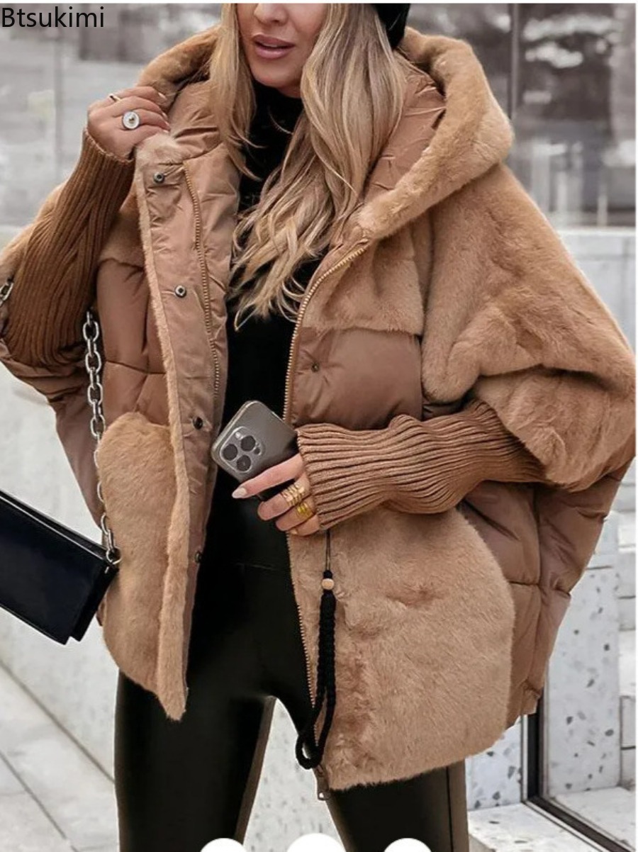 2025 herbst Winter frauen Lose Neue Spleißen Unten Baumwolle Jacke Parka Lose Warme Mode Jacken Mantel Modische Streetwear