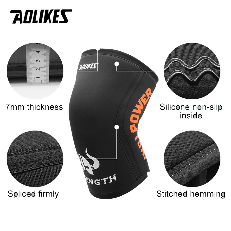 AOLIKES ปลอกเข่ายกน้ําหนัก - ปลอกเข่านีโอพรีนหนา 7 มม. ปลอกเข่ายกน้ําหนักสําหรับ Squats, Powerlifting & Deadlift