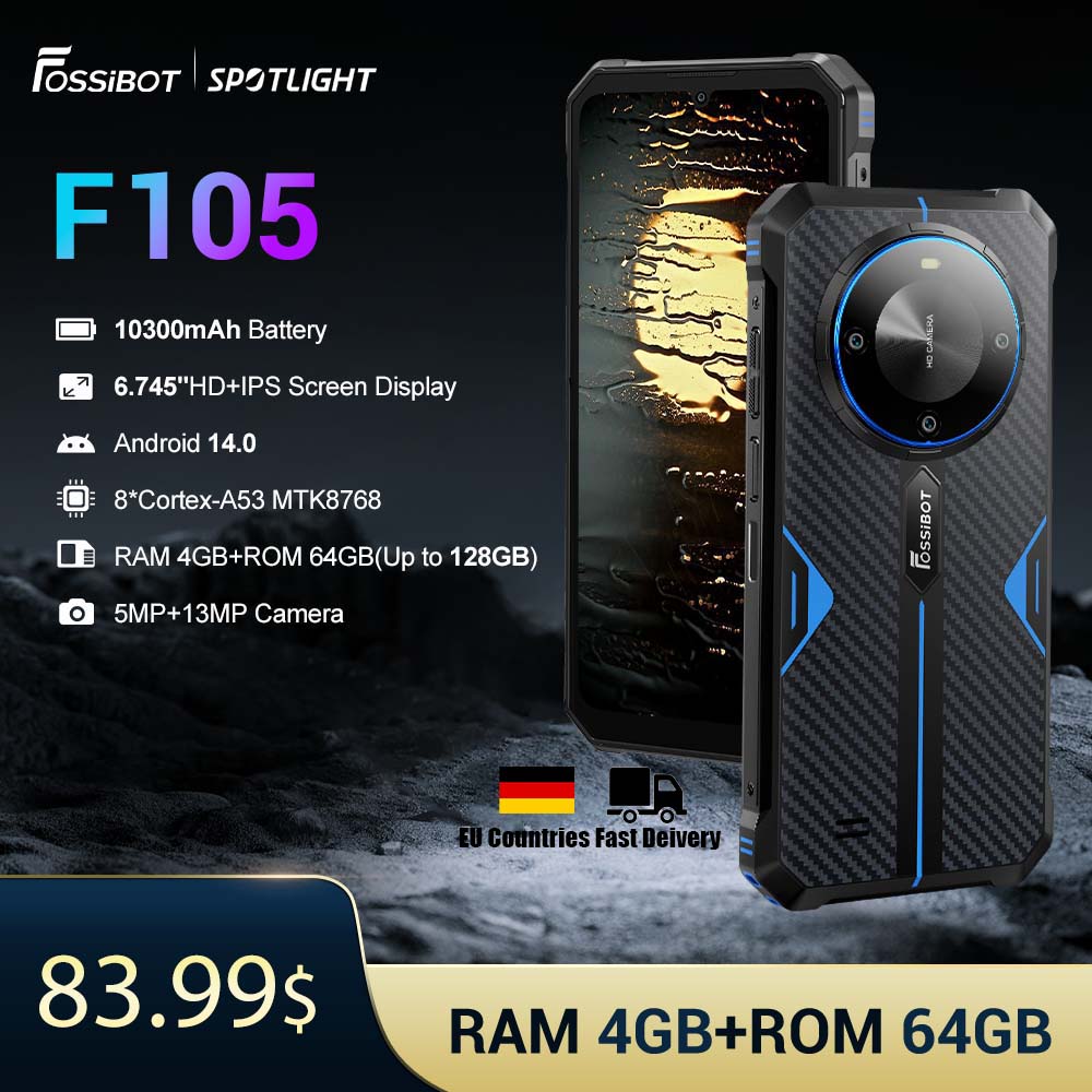 [Mundo Premeire] FOSSiBOT F105 Tapete Telefone 6,745 "HD + 10300mAh Octa-core 4GB + 64GB Smartphone Android 14 20 MP Face ID Celular