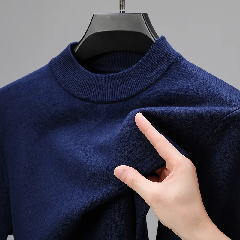 Meia gola alta malhas camisola novo outono/inverno mock neck sweatshirts cor sólida pullovers homem marca casual roupas masculinas