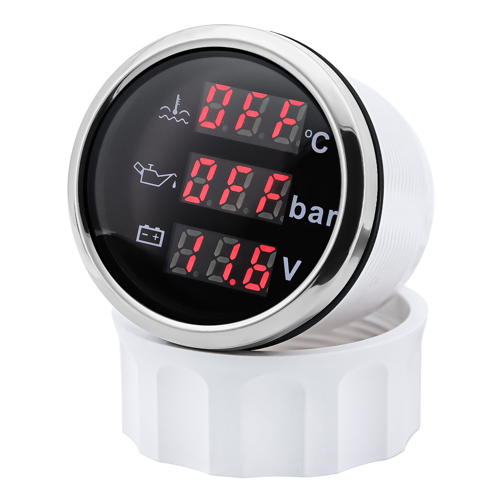 3 in 1 デジタル 52mm ゲージ アラーム付き 0~120 ℃   水温計+油圧計+電圧計0-10バーオイルプレスセンサー