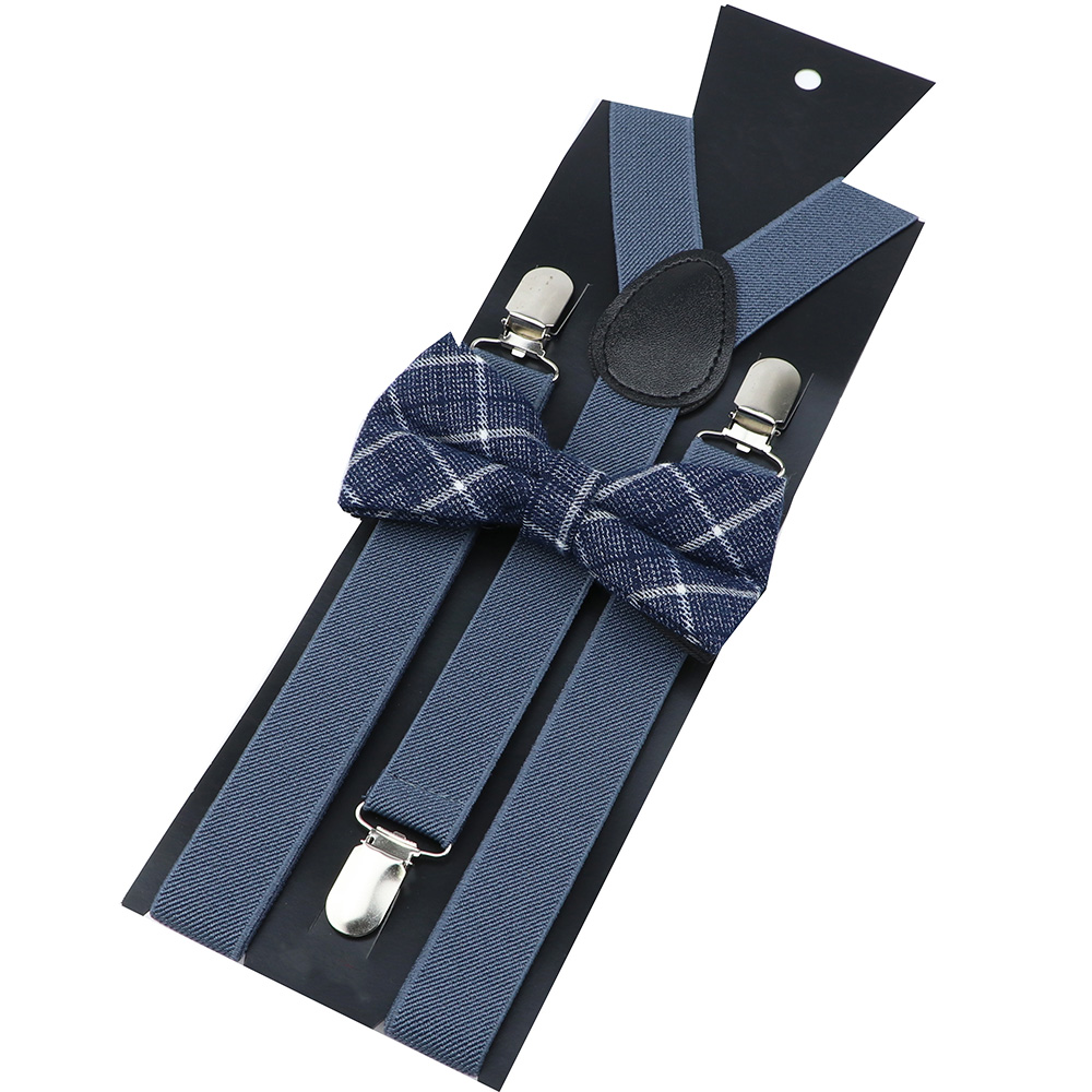 Katoen Plaid Rood Blauw Bowtie Bretels Set Mannen Vrouwen Smoking Pak Unisex Bretels Vlinder Bruiloft Verstelbare Y-Back Brace riem