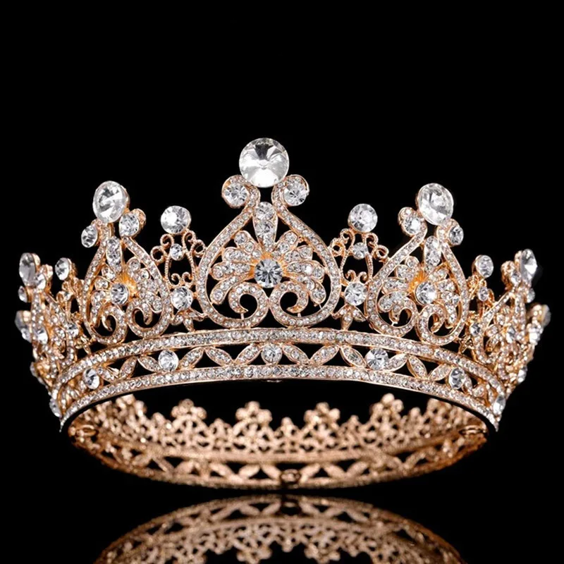 Bruiloft Kroon Goud Zilveren Kleur Strass Crystal Diadeem Koningin Kroon Prinses Tiara 'S Bruids Haar Sieraden Partij Haar Accessoires