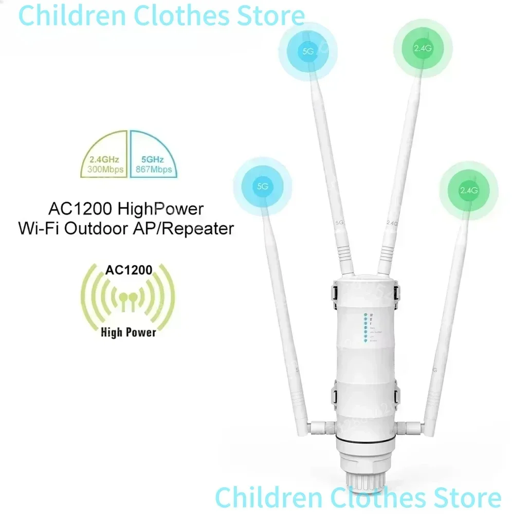 2025 High Power AC1200 Wasserdichter drahtloser WLAN-Repeater für den Außenbereich, AP/WLAN-Router, Dual-Dand-5G-Long-Range-Extender-Antenne