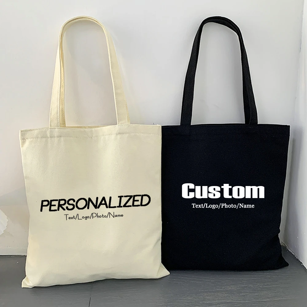 Personalized Print Name Logo Picture Tote Bag Print Handbag Large Capacity Ladies Shopping Pouch Wedding Back To Gift Book Bags
