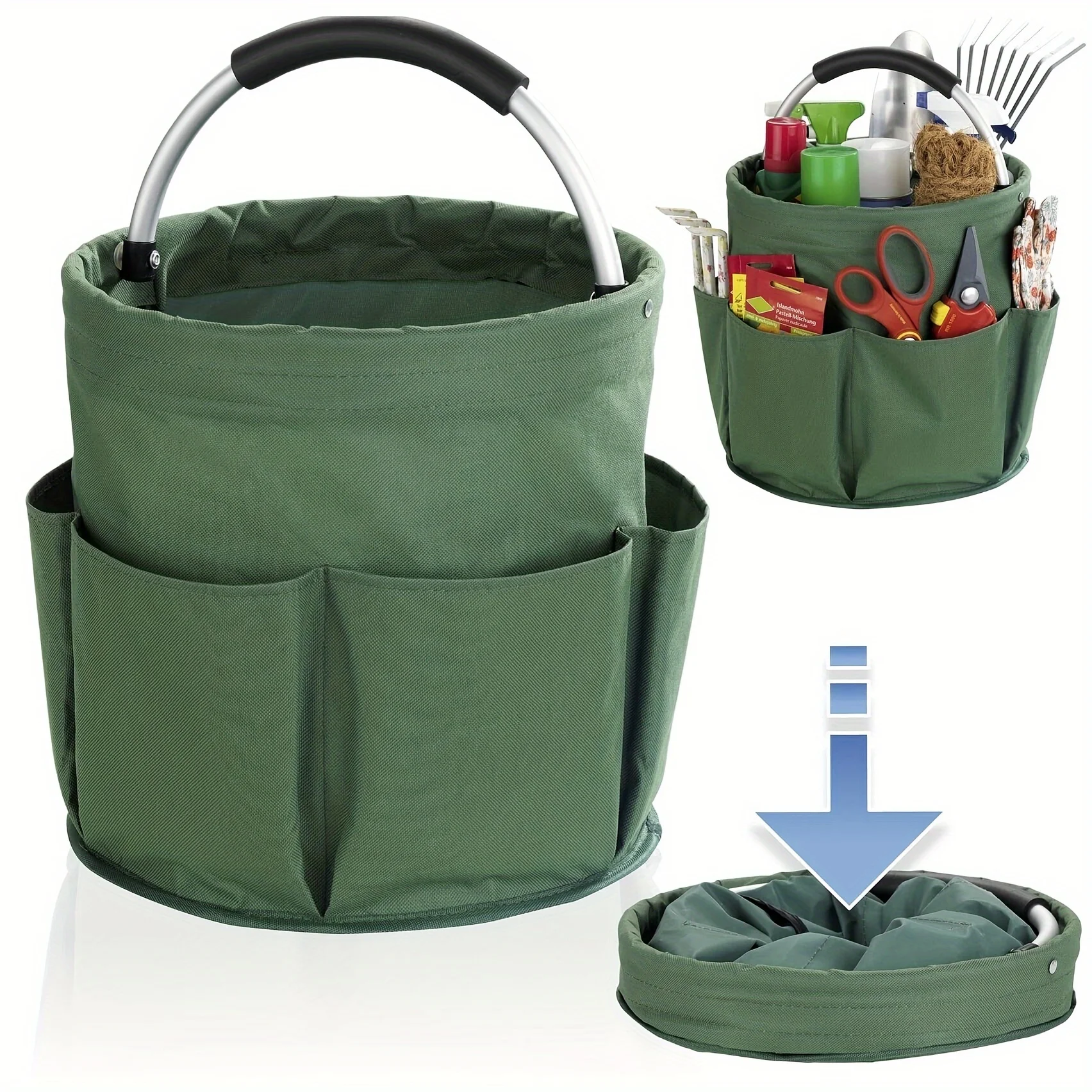 Bolsa organizadora de almacenamiento grande de 17L, cesta plegable, bolsa de Picnic, carrito de limpieza al aire libre con asa, bolsa de herramientas, suministros de limpieza
