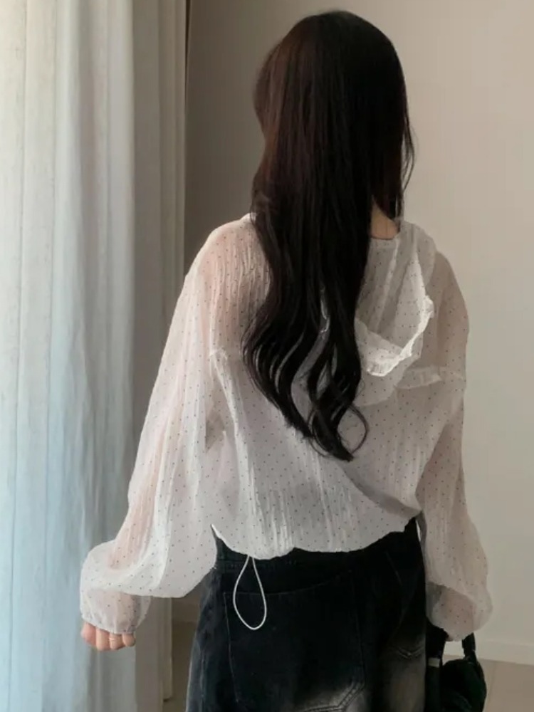 Cseta Fena de Verão Nova Estilo Versátil com Capuz e Proteção Solar Anti-Envelhecimento com Estampa de Poá