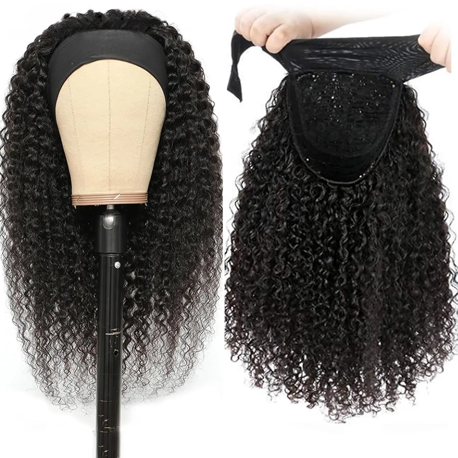 Yavida encaracolado bandana peruca de cabelo humano 10-24 cabelo encaracolado peruca indiana virgem máquina feita perucas de cabelo humano com bandana