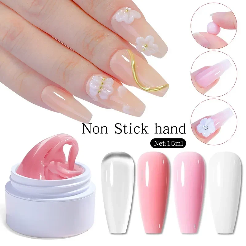 Non Stick Hand Solid Extension Nail Gel, Nude Pink, Cola de escultura de strass, Gel semi permanente, 15ml