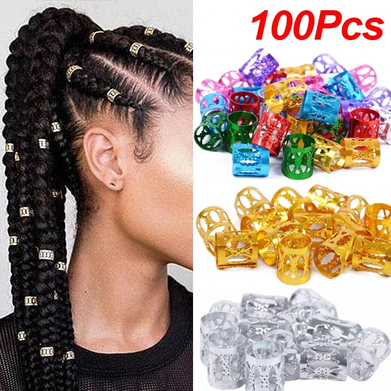 100pcs Dreadlock แหวนผมปรับคลิปผม Braids Loc เครื่องประดับผมสําหรับ Braids Hairpin สาวผมอุปกรณ์เสริม Headwear