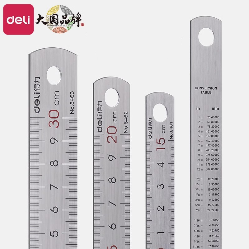 DELI Stainless Steel Ruler 10/20/30 CM Thick Metal Measure Straight Rulers Non Deformation Clear Marking Tool