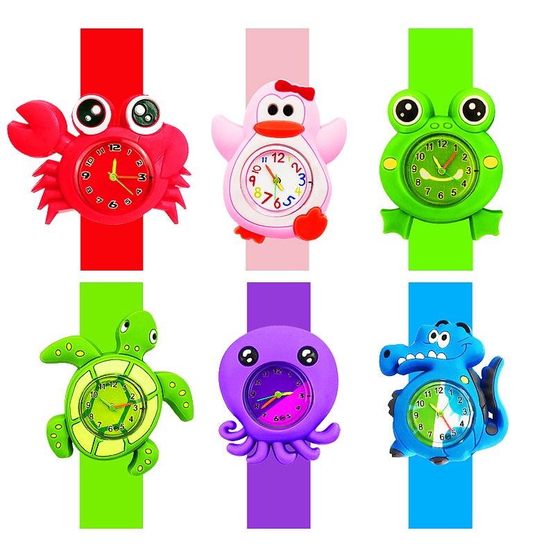 Relojes de bofetada para niños de alta calidad y bajo precio, tortuga de dibujos animados/cocodrilo/pingüino/rana/cangrejo/pulpo, reloj de pulsera para niños