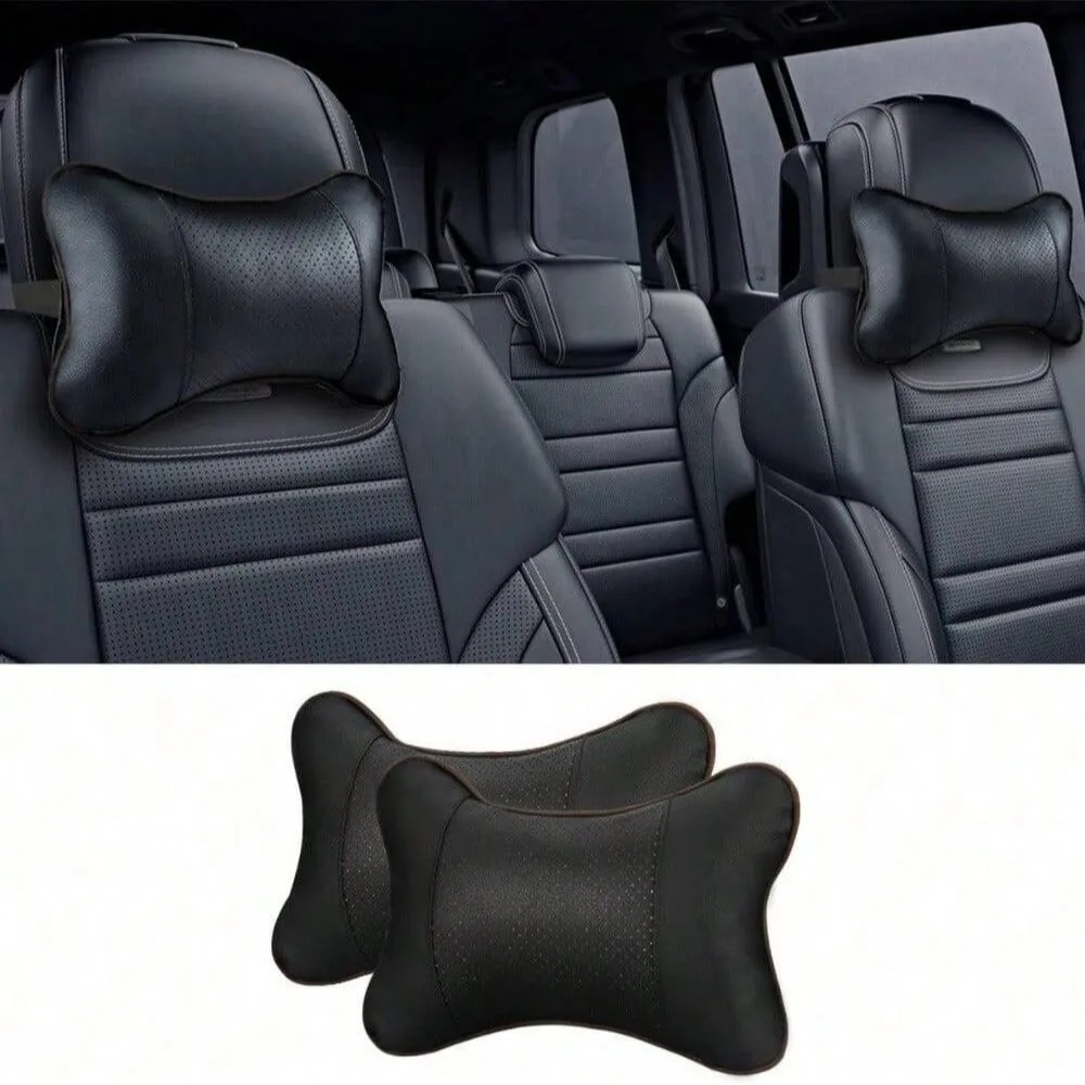 Car Neck Pillows Both Side Pu Leather 1pcs Pack Headrest For Head Pain Relief Filled Fiber Universal Car Pillow