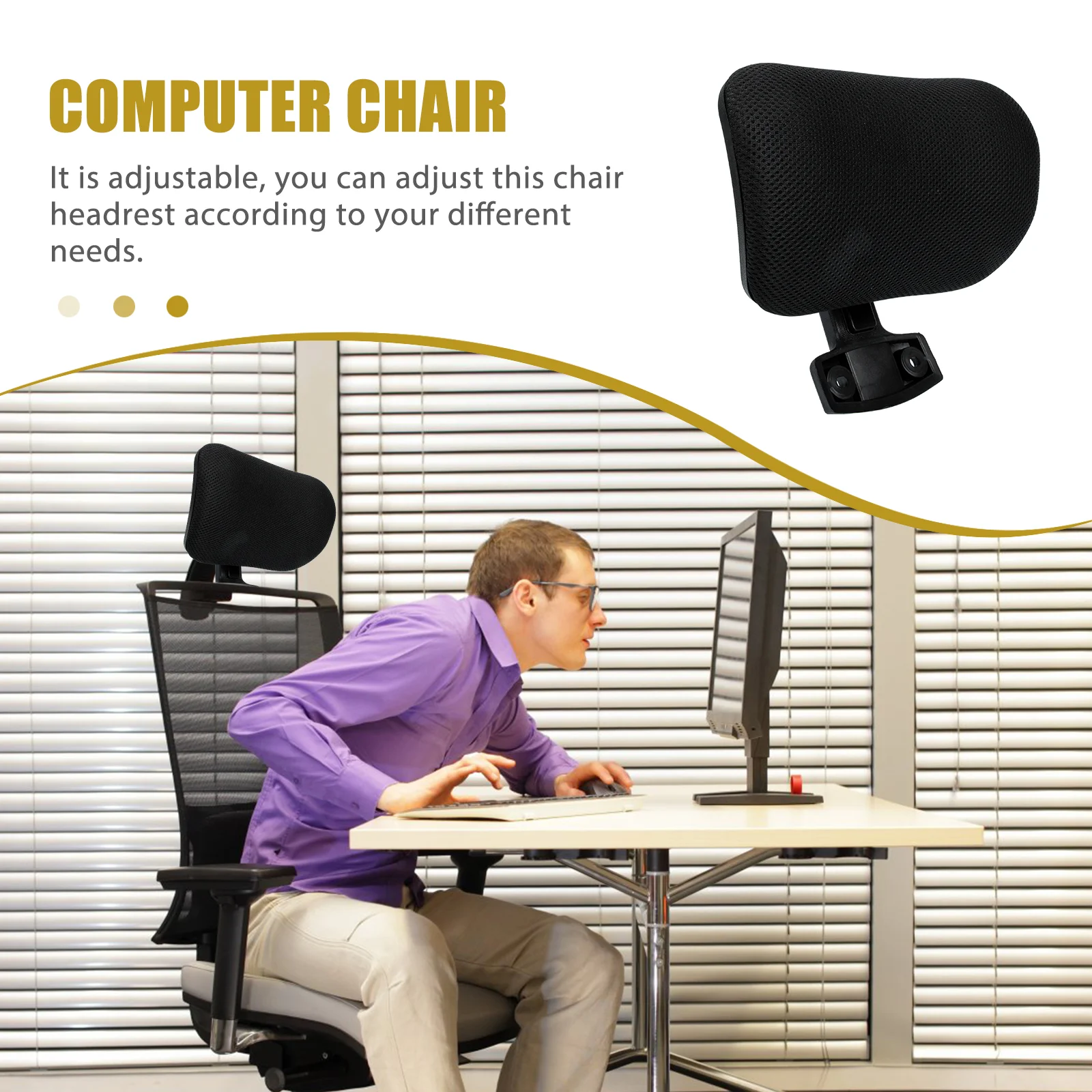 Office Chair Headrest Adjustable Computer Chair Headrest Computer Cushion Rest Retrofit Lift Neck Pillow Swivel Mesh Headrest