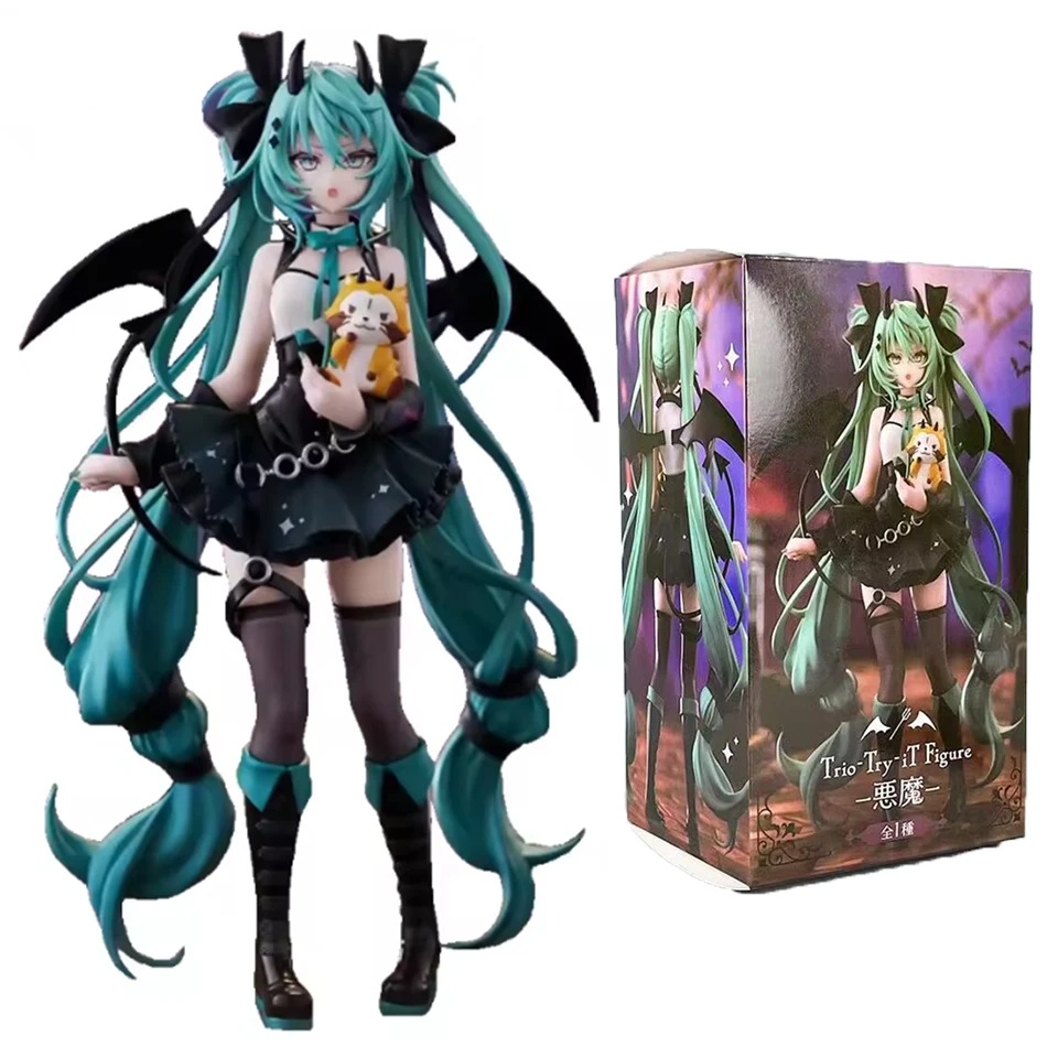Anime pequeno diabo hatsune miku artesanal pequeno guaxinim chuyin anjo escuro artesanal pvc modelo animação ornamentos periféricos
