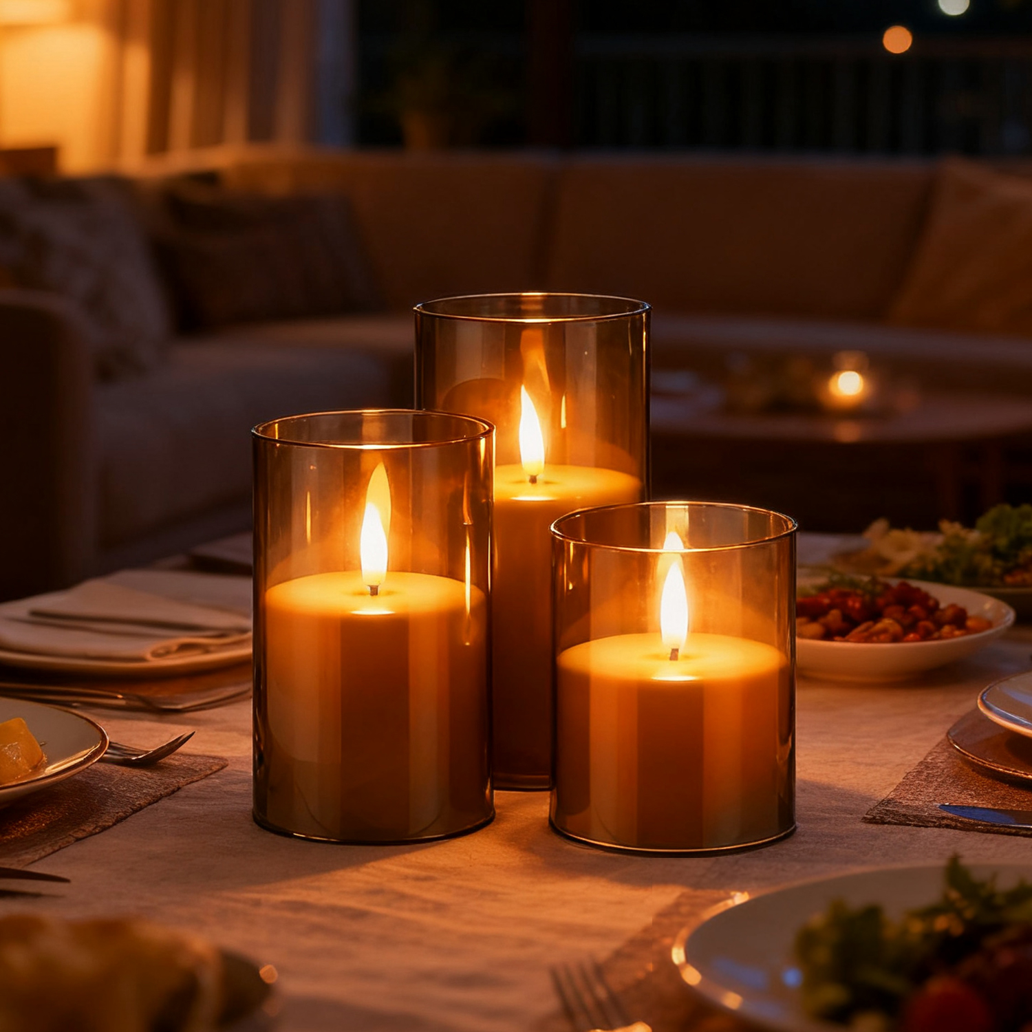 Velas LED de 3 uds con Control remoto, funciona con pilas, vaso de plástico gris con temporizador para decoración del hogar