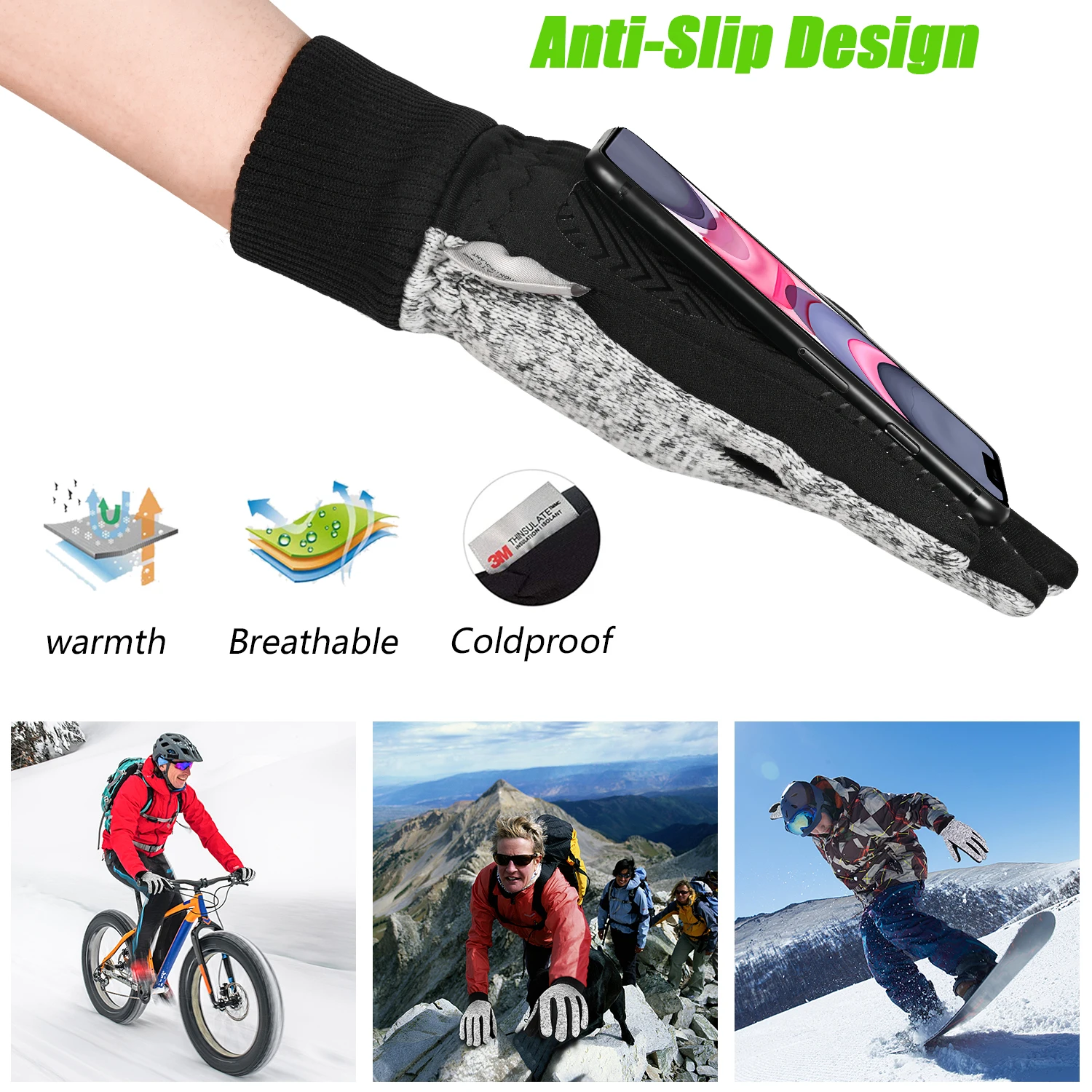 モアオーク ウィンター -20 ° F 3M 暖かい手袋サイクリングアウトドアスポーツランニングオートバイスキータッチスクリーンノンスリップ摩耗手袋