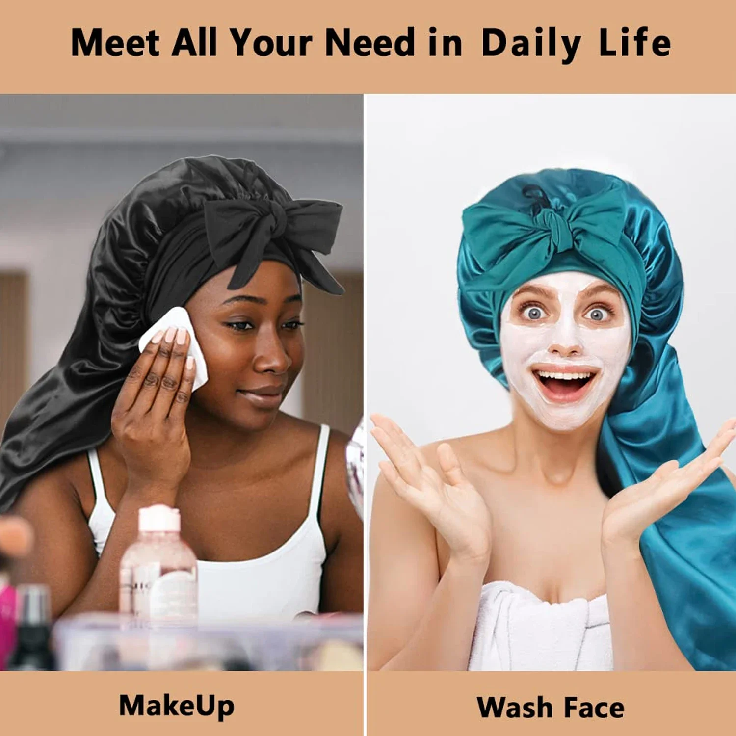 Moda Bonnet Edição Longa de Seda Suave Colorido Ding Elástico Confortável Personalizado Casual Dormir Chapéu Longo Bonnet das mulheres
