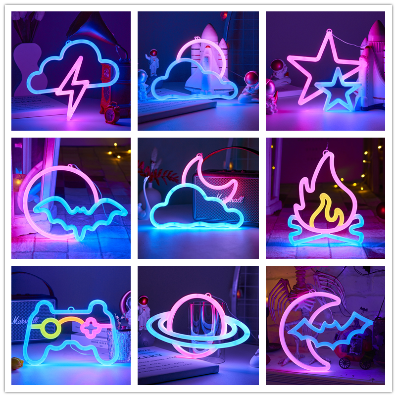 LED Helle Neon Licht Nacht Gamepad Feuer Mond Stern Zeichen Modellierung Lampe Zimmer Wand Kunst Dekoration Großhandel Weihnachten Geburtstag Hochzeit