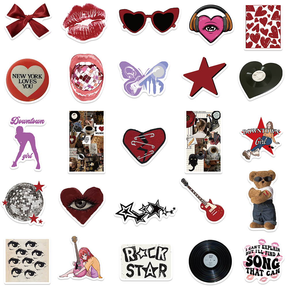 50 個レトロ美的 90 年代 Y2K ステッカーダウンタウンモダンガールズステッカーラップトップ荷物ギタースケートボードビニール車のデカール